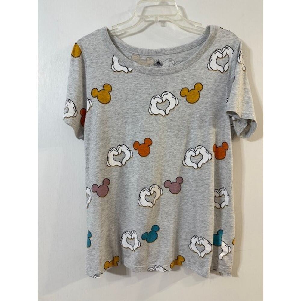 Disney Mickey Mouse Women's Heart Hands All Over Print T-Shirt - Size Large